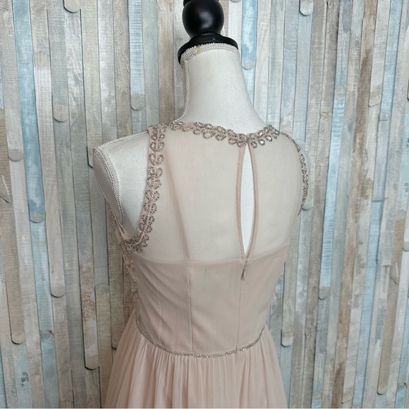 Adrianna Papell 2 Blush Embellished Beaded Bodice Chiffon Flared Dress Bhldn - Picture 7 of 9